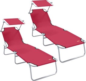 vidaXL Ξαπλώστρα 2 pcs Κόκκινο 58 x 188 x 77 εκ. Πολυεστέρας