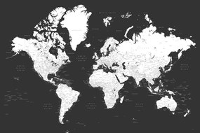 Χάρτης Black and white detailed world map with cities, Milo, Blursbyai