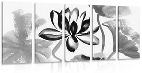 Εικόνα 5 τμημάτων ακουαρέλα λουλούδι λωτού σε ασπρόμαυρο σχέδιο