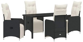 vidaXL Σέτ φαγητού για κήπο με μαξιλάρι 5 pcs Μαύρο Πολυ ράταν