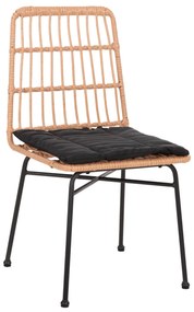 DINING CHAIR ALLEGRA  BLACK METAL WITH CUSHION-WICKER IN BEIGE 46,5x50x85Hcm.