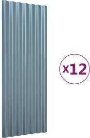 vidaXL Πάνελ Οροφής 12 τεμ. Γκρι 100x36 εκ. Γαλβανισμένος χάλυβας