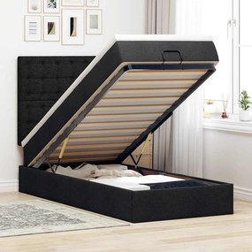 vidaXL Οθωμανικό κρεβάτι με στρώμα &amp; LEDs Μαύρο ύφασμα 90x190cm