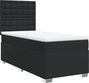 vidaXL Κρεβάτι Boxspring με Στρώμα Μαύρο 90x190εκ. από Συνθετικό Δέρμα
