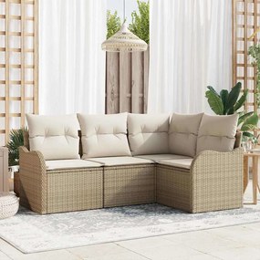 vidaXL Σετ Καναπέ Κήπου με μαξιλάρι 4 pcs Μπεζ Πολυ ράταν