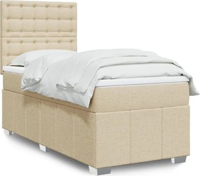 vidaXL Κρεβάτι Boxspring με Στρώμα Κρεμ 100 x 200 εκ. Υφασμάτινο