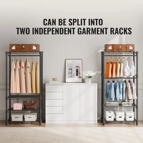 VEVOR Heavy Duty Clothes Rack, Rolling Clothing Garment Rack with 4 Hang Rods &amp; 8 Storage Tiers, Adjustable Custom Closet Rack, Freestanding Wardrobe for Hanging Clothes, 800 lbs Load Capacity