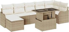 vidaXL Σετ Καναπέ Κήπου με μαξιλάρι 8 pcs Μπεζ Πολυ ράταν