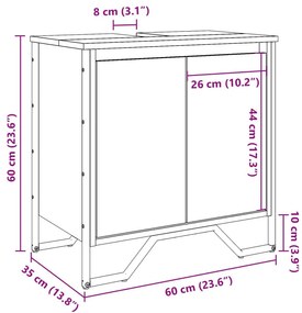 Ντουλάπι Νιπτήρα Μπάνιου Καφέ Δρυς 60x35x60 εκ. Επεξ. Ξύλο - καφέ δρυς