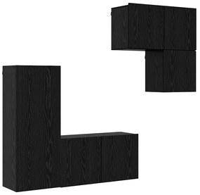 vidaXL Ντουλάπι TV Επιτοίχιο 4 pcs Μαύρη Οξυά Επεξεργασμένο ξύλο