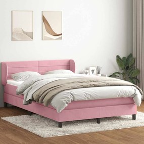 vidaXL Κρεβάτι Boxspring με Στρώμα Ροζ 140x210 εκ. Βελούδινο