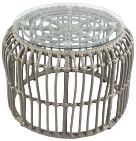 Τραπεζάκι Κήπου ArteLibre ALBIUS Γκρι Rattan-Μέταλλο-Γυαλί Φ50x35cm