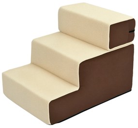 PawHut Σκαλοπάτια για Κατοικίδια Σκαλοπάτια Σκύλου Σκαλοπάτια Γάτας 3 Σκαλοπάτια για Γάτες και Σκύλους Βελούδο Μπεζ 54 x 40 x 39cm