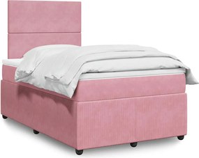 vidaXL Κρεβάτι Boxspring με Στρώμα Ροζ 120x200 εκ. Βελούδινο