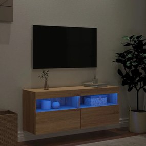 vidaXL Έπιπλο Τοίχου Τηλεόρασης με LED Sonoma Δρυς 100x30x40 εκ.