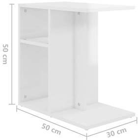 Τραπέζι Βοηθητικό Γυαλιστερό Λευκό 50 x 30 x 50 εκ. Μοριοσανίδα - Λευκό