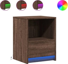 vidaXL Κομοδίνο με Φώτα LED Καφέ Δρυς Επεξεργασμένο Ξύλο