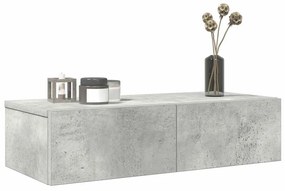 Ράφι τοίχου με συρτάρια Γκρι μπετόν 60x26,5x15 cm Ξύλο μηχανής