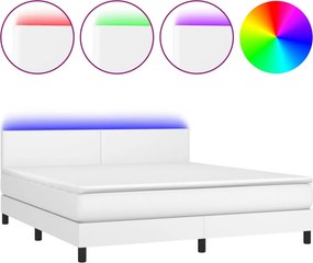 vidaXL Κρεβάτι Boxspring με Στρώμα &amp; LED Λευκό 180x200 εκ. Συνθ. Δέρμα