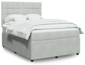 vidaXL Κρεβάτι Boxspring με Στρώμα Ανοιχτό Γκρι 140x190 εκ. Βελούδινο