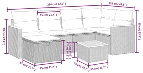 Καναπές Σετ 7 Τεμαχίων Μαύρο Συνθετικό Ρατάν με Μαξιλάρια - Μαύρο