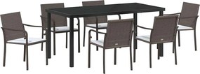 vidaXL Σέτ φαγητού για κήπο 7 pcs Καφέ και Μαύρο Ράτα PE