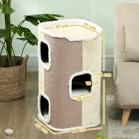 Cat Scratching Barrel Cat Tree 3 Tier Heavy Duty Μαλακό βελούδινο Retreat Μπεζ