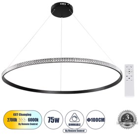 DIAMOND 61134 Κρεμαστό Φωτιστικό Δαχτυλίδι-Κύκλος LED CCT 75W 8743lm 360° AC 220-240V - Εναλλαγή Φωτισμού μέσω Τηλεχειριστηρίου All In One