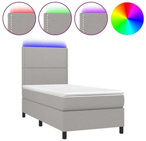 vidaXL Κρεβάτι Boxspring με Στρώμα &amp; LED Αν.Γκρι 90x200 εκ. Υφασμάτινο