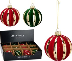 JK Home Décor - Μπάλα Χριστουγέννων Velvet Stripes από Γυαλί 8cm 2Σχδ