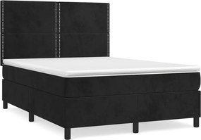 vidaXL Κρεβάτι Boxspring με Στρώμα Μαύρο 140x190 εκ. Βελούδινο