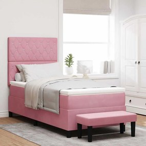 vidaXL Κρεβάτι με ελατήρια με στρώμα Ροζ 90 x 190 cm Βελούδο