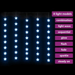 vidaXL Κουρτίνα LED Φωτάκια 200 LED Μπλε με 8 Λειτουργίες