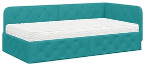 vidaXL Κρεβάτι Γωνίας με στρώμα Τιρκουάζ 90 x 200 cm Βελούδο