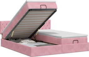 vidaXL Κρεβάτι Ottoman με στρώμα με κεφαλάρι 2 pcs Ροζ Βελούδο