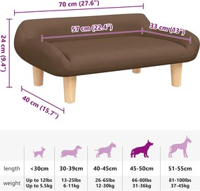 vidaXL Κρεβάτι Σκύλου Καφέ 70 x 40 x 24 εκ. Υφασμάτινο