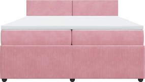 vidaXL Κρεβάτι Boxspring με Στρώμα Ροζ 200x200 εκ. Βελούδινο