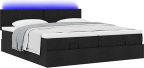 vidaXL Οθωμανικό κρεβάτι με στρώματα &amp; LEDs Μαύρο 200x200cm ύφασμα