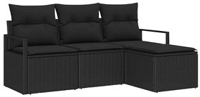 vidaXL Σετ Καναπέ Κήπου 4 pcs Μαύρο Πολυ rattan, βαμμένο ατσάλι