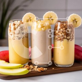 Intra Συλλεκτικό Ξύλινο Παζλ Plywood  4mm - Τρία πολύχρωμα smoothies σε ξύλινη πιατέλα Σε Ξύλινο Κουτί - Διαστάσεις: 10x10 cm – 25 κομμάτια