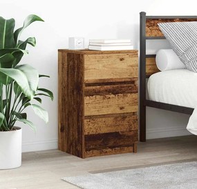 Κομοδίνα με 3 συρτάρια 2 τεμάχια Παλιό ξύλο 39x35x65 εκ. - Καφέ