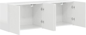 vidaXL Ντουλάπι Τηλεόρασης Τοίχου 2 pcs Υψηλής γυαλάδας λευκό
