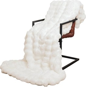 vidaXL Ψεύτικη κουβέρτα από κουνέλι Λευκό 220 x 240 cm Πολυεστέρας