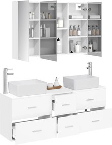 vidaXL Σετ Επίπλων Μπάνιου 4 pcs Λευκό Επεξεργασμένο Ξύλο και Γυαλί