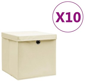vidaXL Κουτιά Αποθήκευσης με Καπάκια 10 τεμ. Κρεμ 28 x 28 x 28 εκ.