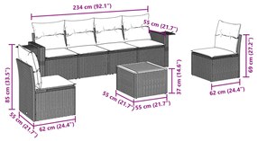 vidaXL Σετ Σαλονιού Κήπου 7 τεμ. Γκρι Συνθετικό Ρατάν με Μαξιλάρια