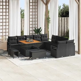 vidaXL Σετ Καναπέ Κήπου με μαξιλάρι 13 pcs Μαύρο Πολυ ράταν