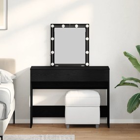vidaXL Τουαλέτα με Καθρέφτη και LED Φώτα Μαύρη Δρύς Επεξεργασμένου Ξύλου