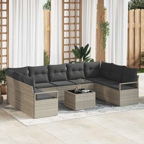vidaXL Σετ Καναπέ Κήπου 10 pcs Ανοιχτό γκρι Πολυ ράταν
