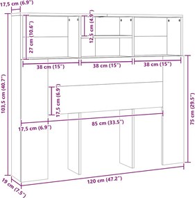vidaXL Κεφαλάρι Με Αποθηκευτικό Χώρο Λευκό 120 x 19 x 103,5 εκ.